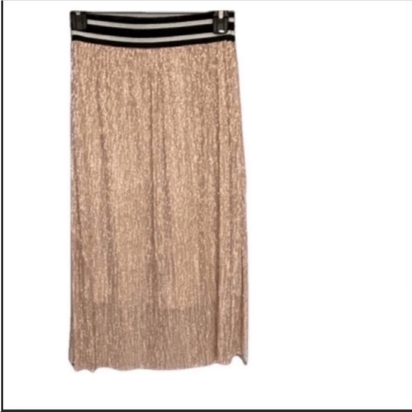 NWOT love and peace pink metallic midi black and white elastic waist skirt. XS - Picture 2 of 3